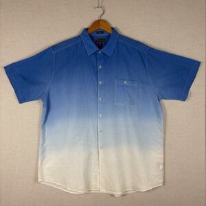 Weekender Button Up Mens 2XL Linen Cotton Blue Ombre‎ Cotton Resort Camp